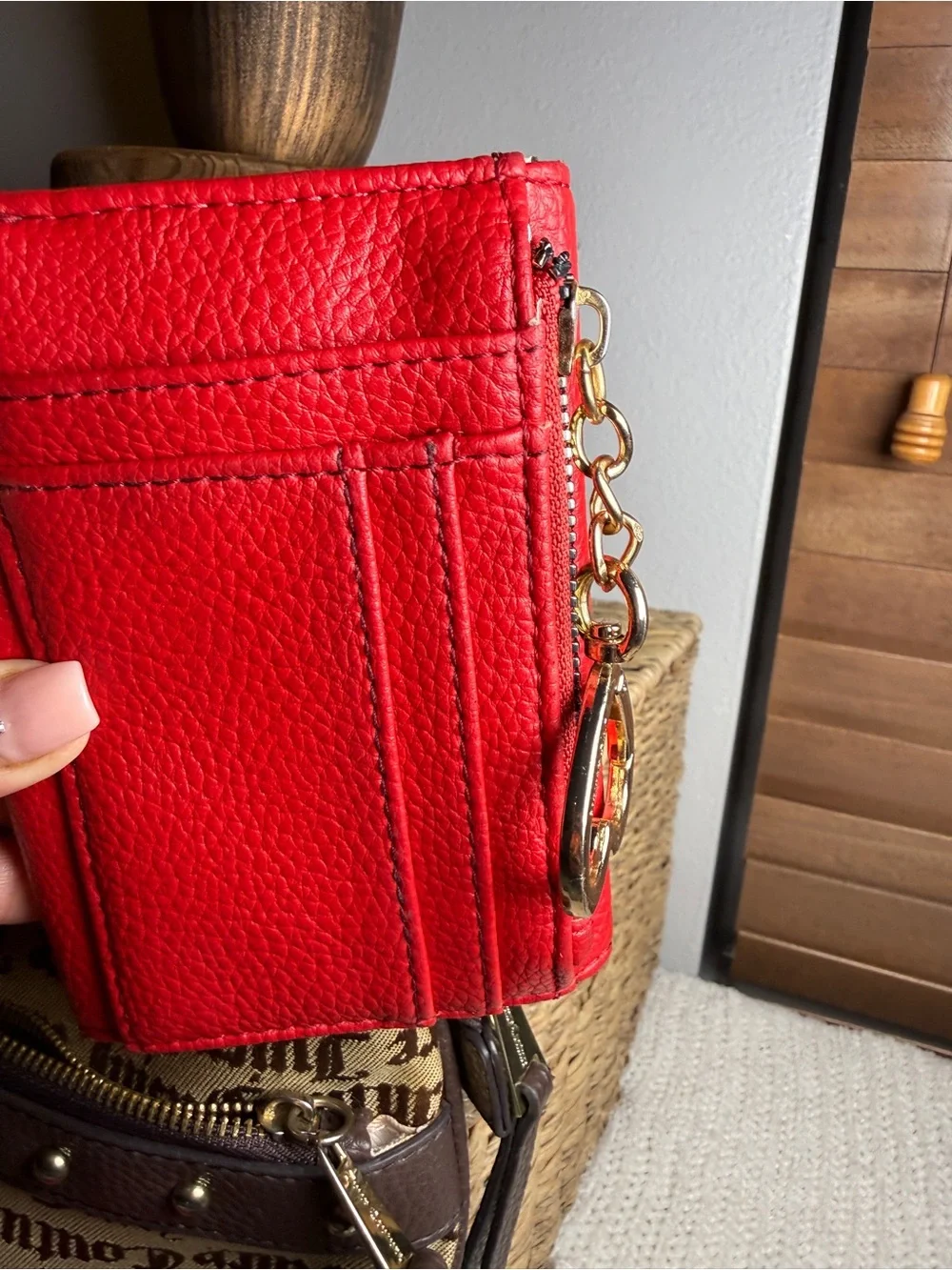 Juicy Couture Red Heart Accent Logo Tote with Matching Red Card Case
